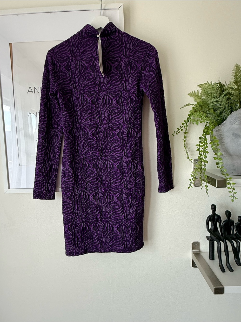 Zara Long Sleeve Textured Purple Bodycon Dress